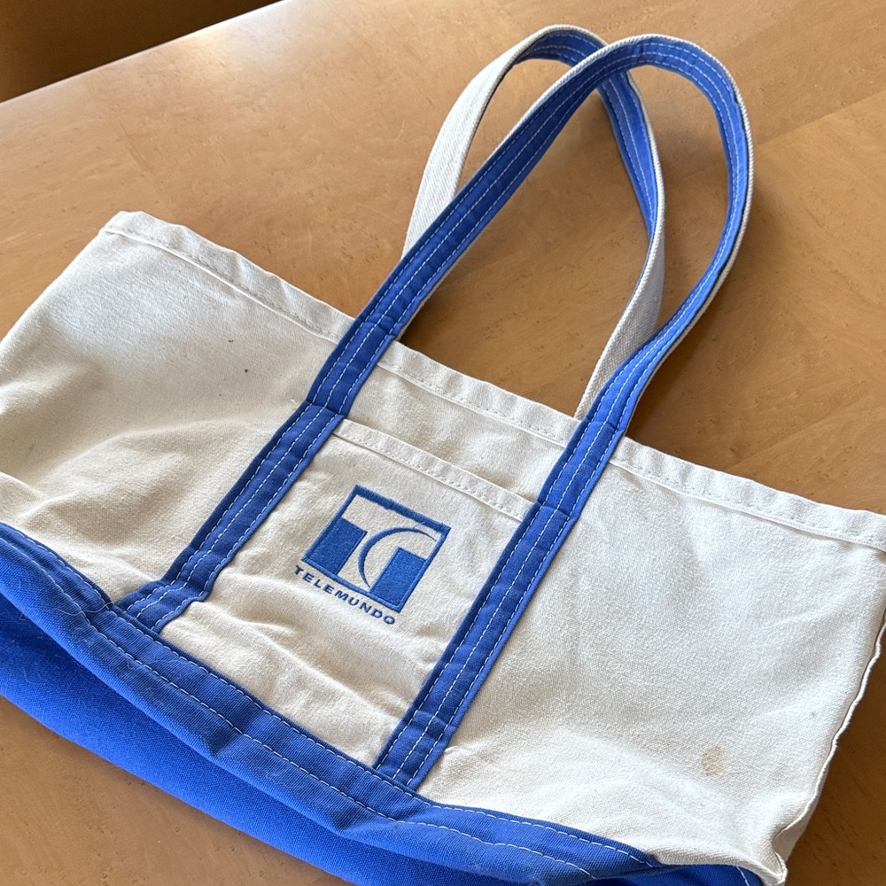 Heavy Canvas Blue and White Tote Bag